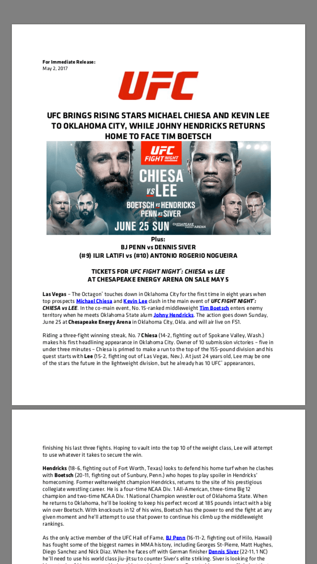 Ufc okc press release