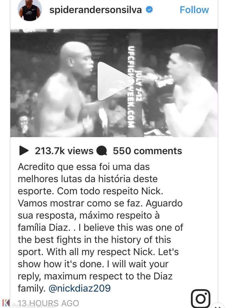 Anderson Silva challenges nick Diaz 