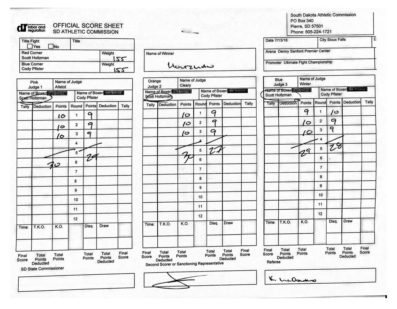 UFC scorecard 